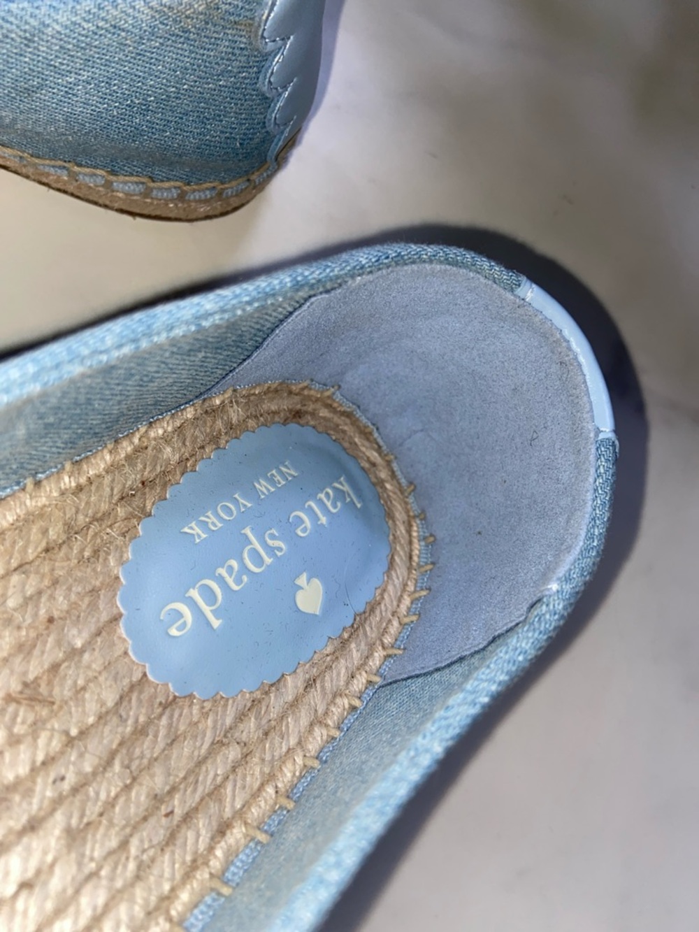 kate spade Light Blue Denim Espadrille Slip-Ons with Embroidered Logo Size 7B - Picture 12 of 15